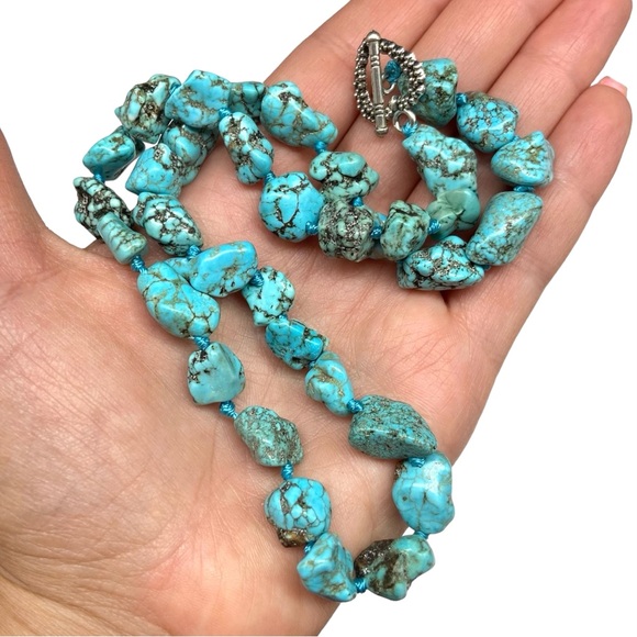 RE-STOCKED! Turquoise Howlite Nugget Beaded Necklace Chunky Genuine Stone 18” - Picture 6 of 6